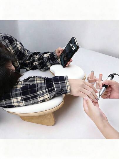 Butterfly Beveled Nail Art Hand Pillow Two Hands PU Manicure Table Arm Hand Rest For Nails Comfortable Nail Table Holder (White)