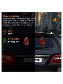 Luz De Gesto De Mano Para Coche, Led Luces De Gesto Con Control Remoto, Decoraciones De Ventanas Trasera Del Coche, Carteles Led De Coche, Led Para Ventana Trasera Del Coche, Divertidos Accesorios De Coche Con 3 Modos - 2 manos - Ver 5