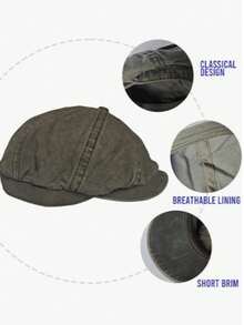 Vintage Distressed Linen Beret Hat, Minimalist Design + Versatile Gray Tone, Suitable For Vintage Enthusiasts, Stylish Men's Daily Wear, Literary Exploration, Easily Crafting A Vintage Gentleman Vibe