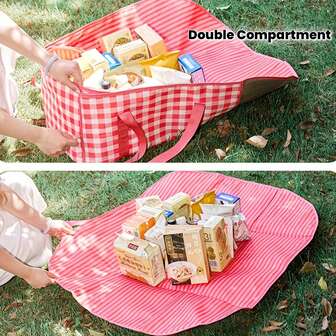 4 Color Options Convenient 2-In-1 Picnic Bag - Foldable Lightweight Shoulder Bag & Picnic Mat, Moisture-Proof For Outdoor Camping, Beach - Gatherings, With Dual Compartments For Easy Organization Of Outdoor Gear