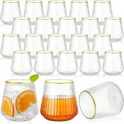12/6/1 Piece Classic Striped Wine Glass, 12 Oz Clear Shatterproof Cocktail Glass, Reusable For Champagne, Dessert, Banquet, Wedding, Party
