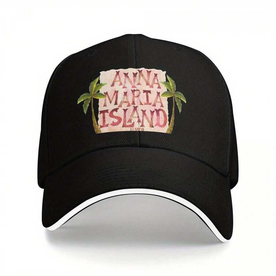 Anna Maria Island, Florida  Sea Ocean Baseball Cap - Black With Pink & White Design, Unisex Beach Hat For Men And Women, Casual Outdoor Sports Cap, Beach Accessories| Playful Design| Durable Headgear, Beach Hat - Red - View 1
