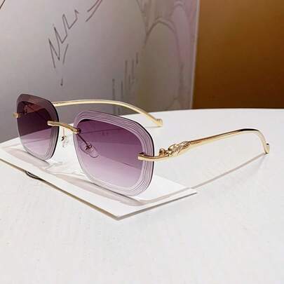 Luxury Leopard Print Frameless Metal Glasses For Women, Fashion UV Protection Glasses, Suitable For Outdoor, Party, Beach