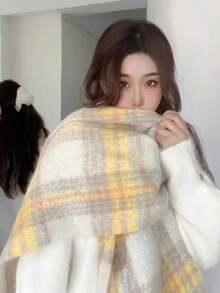 1pc Ladies' Autumn And Winter New Retro Maillard Scarf, Outdoor Versatile Warm And Thick Atmosphere Scarf Shawl, Couple Plaid Tassel Scarf, Suitable For Men And Women Women Winter Scarves
