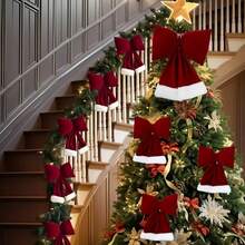 1 pieza Adorno de lazo de terciopelo [Tamaño aleatorio S, M, L con 1 cuerda], Decoración del árbol de Navidad para interiores/exteriores, Decoración navideña para el hogar, Guirnalda de Navidad, Regalo de Navidad, Feliz Navidad, Adecuado para pared, ventana, porche del hogar, Decoración colgante de pared de lazo de terciopelo y bayas, Decoración navideña