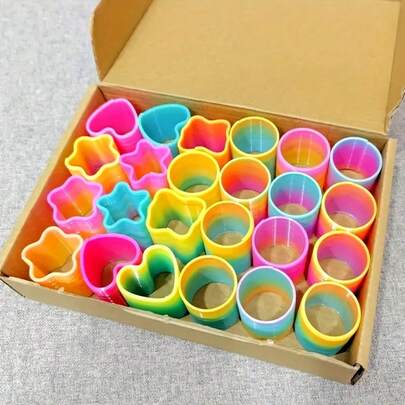 12pcs Rainbow Spring Rolls - Plastic Spring Combination, Random Pattern Styles, Random Colors, Suitable For Party, Holiday Party Stress Relief Set, Gift Bag Fillers, Party Gifts, Ideal For Christmas, Birthdays, And Parties