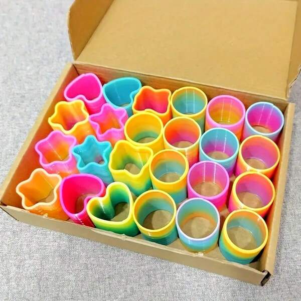 12pcs Rainbow Spring Rolls - Plastic Spring Combination, Random Pattern Styles, Random Colors, Suitable For Party, Holiday Party Stress Relief Set, Gift Bag Fillers, Party Gifts, Ideal For Christmas, Birthdays, And Parties