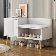 Modern, Luxurious Shoe Chest In White With Storage Space, Upholstered Bench, And Backrest - Shoe Rack With Metal Handles And Metal Legs - Perfect For The Entrance Area - Dimensions: W100/D40/H58 Cm - 白色 - 查看 6