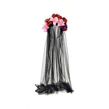 Women's Dia De Los Muertos Flower Costume Headpiece Halloween Day Of Dead Costume Headband - 紅色 粉紅色 黑色 面紗 + 1 個(1 包) - 查看 4