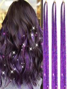 20pcs/10pcs/5pcs/3pcs/1pc Women Metal Hair Tinsel, Shiny Metallic Hair Tinsel Extensions, Heat Resistant Hair Accessories Fashion Headband Elegant Hair Band - Purple - View 9