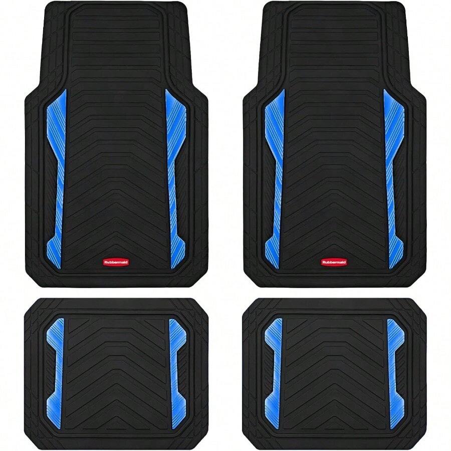 Rubbermaid Car Floor Mat Heavy Duty All-Weather Car Mats Full Set With Dual-Tone Blue Aluminum Inserts Universal Fit Anti-Slip Backing Trim-To-Fit For Most SUV Sedan Van - 藍色 - 查看 1