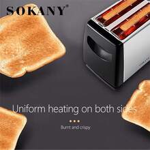 SOKANY 016S Household Toaster, Fully Automatic Double-Slice Toaster, High Power, 6 Heating Levels, Adjustable Temperature, Fast Toasting, Stainless Steel Material, And Reliable, Suitable For Home Toaster, Breakfast Maker, Toast Maker