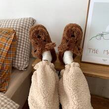 XIXITIAO 1 Pair Cute Cartoon Plush Slippers For Women, Soft & Warm Indoor Home Shoes With Thick Lining, Rabbit & Bear Pattern, Slip-On, Suitable For Autumn/Winter, Couple & Best Friend Matching - Dark Brown - View 9
