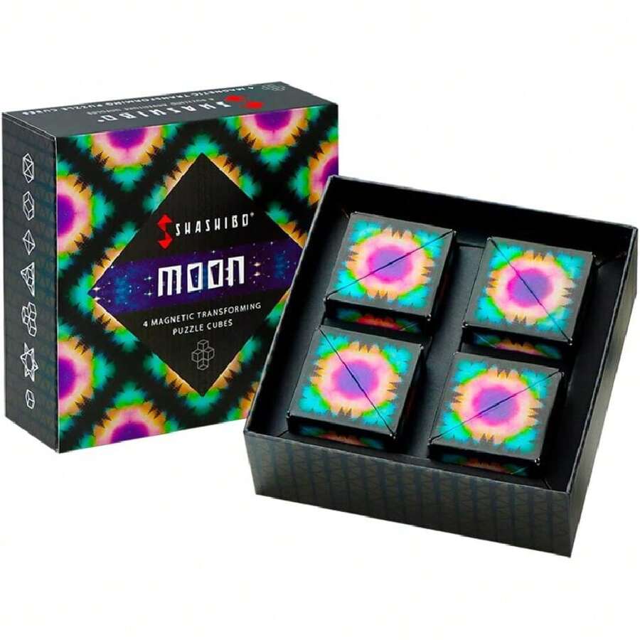 SHASHIBO Shape Shifting Box - Award-Winning, Patented Fidget Cube W/ 36 Rare Eartagnets - Transforms Into Over 70 Shapes, Gift Box, Download Fun In Motion Toys Mobile App (Moon, 4 Pack),23415471 - 紫紅色 - 查看 1