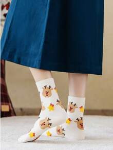 4 Pairs Christmas Socks Woman Funny Santa Claus Christmas Snowman Socks Kawaii Cartoon Animal Girl Cute Novel Christmas Gift Socks