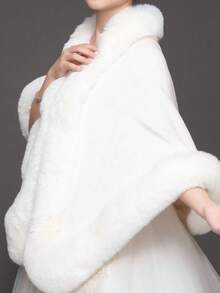 1 件黑色巴洛克风格时尚公主新娘毛皮披肩，薄厚混合披肩，适合婚礼保暖毛绒披肩，女士秋季服装 - 黑色 - 查看 11