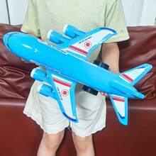 大型蓝色飞机玩具，惯性飞行器玩具模型，适合儿童男孩女孩，圣诞礼物，新年礼物 - 藍色 - 查看 3