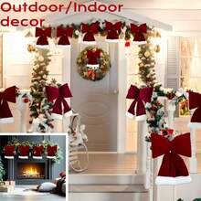 1 pieza Adorno de lazo de terciopelo [Tamaño aleatorio S, M, L con 1 cuerda], Decoración del árbol de Navidad para interiores/exteriores, Decoración navideña para el hogar, Guirnalda de Navidad, Regalo de Navidad, Feliz Navidad, Adecuado para pared, ventana, porche del hogar, Decoración colgante de pared de lazo de terciopelo y bayas, Decoración navideña