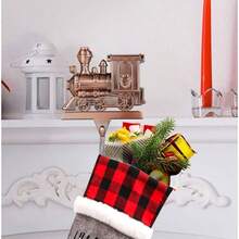 Stocking Holders Mantel, 4pc Holiday Stocking Hangers, Snowflake Snowman Reindeer Tree Stocking Hook Set, Alloy Weighted Non - Skid Stocking Hook Xmas Fireplace Decor