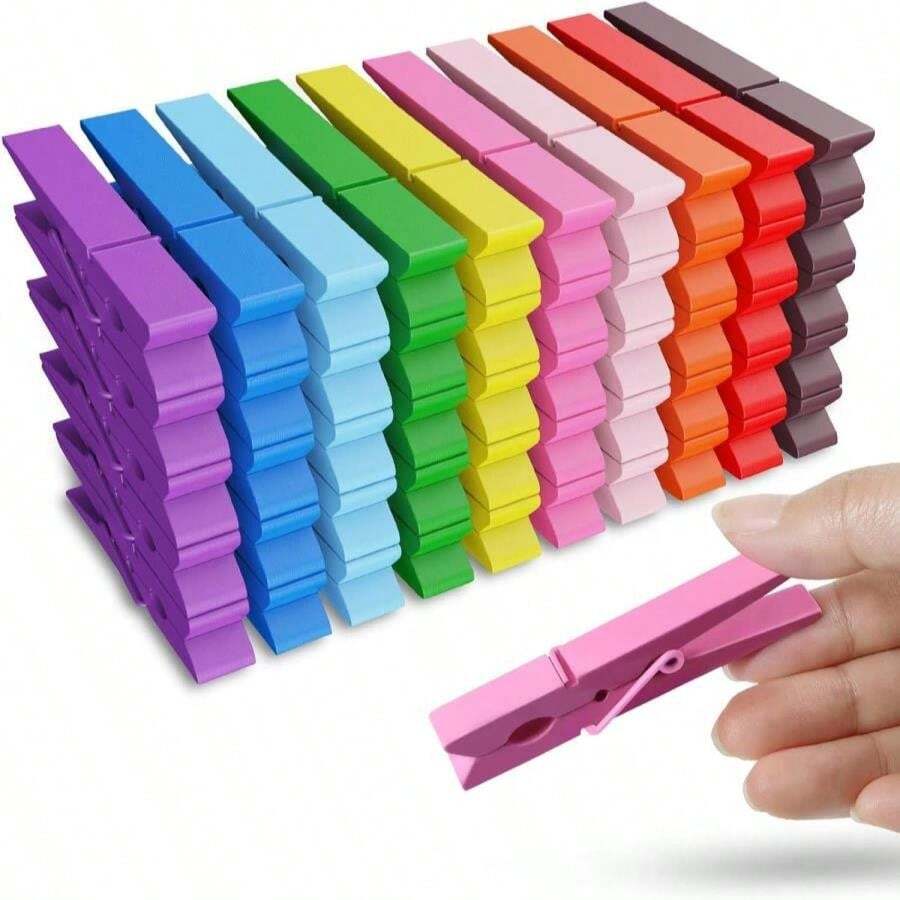 50PCS Colored Wooden Clothespins, 29inch 10 Color Clothes Pins For Clip Pictures Photos Decorative, Small Colorful Wood Decoration Closepins Clips,10 Color Each 5Pcs (Colored) - 黑色 - 查看 1
