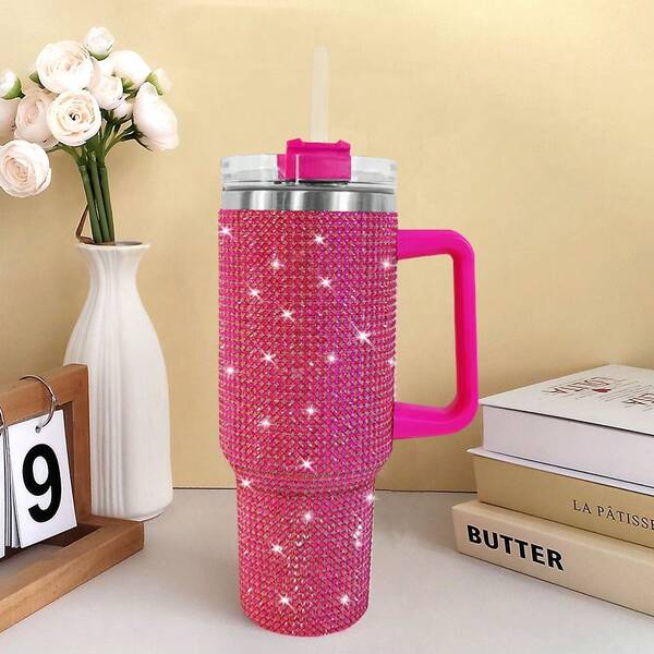 1pc, 40oz Stainless Steel Insulated Water Bottle - Sparkling Studded, Portable, Durable For Car, Home, Office, Travel, Local Warehouse Items.Christmas Gifts.Party Favors.Halloween Party