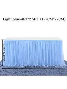 1pc Light Blue Sheer Ruffle Table Skirt, Fits Rectangular & Round Dining Tables - Perfect For Birthday Party, Wedding, Bridal Shower, Cake Table Decor And All Celebrations