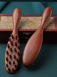 1 pieza de sándalo natural, peine de 22 dientes, mango con diseño de dientes entrelazados, adecuado para masajear el cuero cabelludo, el cabello, la cara, los ojos, los brazos y el cuello; una herramienta doméstica para el masaje de acupresión de todo el Body y el cuero cabelludo, antiestático, peine con espaciado amplio entre los dientes