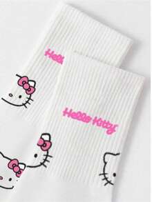 Sanrio 1 Par de Meias Cano Médio Femininas, Meias Brancas de Desenho Animado de Alta Qualidade, Meias Casuais para Casa, Meias Macias e Confortáveis, Meias Estudantis