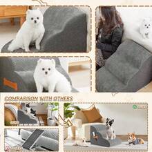 3Step Dog Stairs Pet For Bed Sofa Cats Ladder Ramp With Removable Cover Portable - Grey - View 8