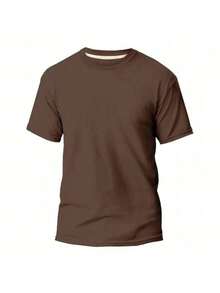 KIT 3 Basic Plain Men's T-Shirts 100% Cotton 30.1 - 淡粉紅色+棕色+黑色 - 查看 3