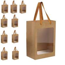 Set de 5/10 piezas de bolsas de papel Kraft con ventana en marrón, blanco, negro y rosa para regalo, bolsa de cumpleaños, bolsa de fiesta, bolsa de papel para embalaje exterior, bolsa de papel con soporte, suministros para fiestas, bodas, cumpleaños, decoración de fiestas, novia, despedida de soltero, dama de honor, regalo para nueva madre