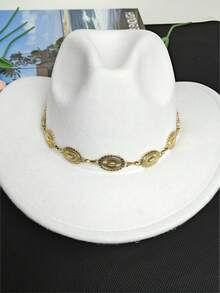1 pieza Cadena de sombrero ovalada con estampado metálico, accesorio de sombrero desmontable multifuncional, adecuado para decorar sombreros diarios, fedoras, sombreros de fieltro, sombreros de paja - Oval - Ver 1