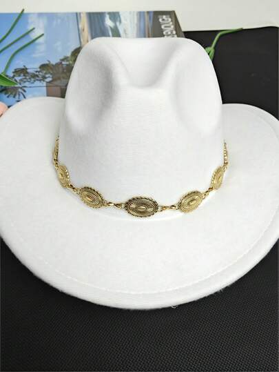 1pc Metal Printed Oval Hat Chain, Multifunctional Detachable Hat Accessory, Suitable For Decorating Daily Hats, Fedoras, Felt Hats, Straw Hats