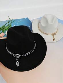 1pc Simple & Elegant Square Buckle Chain Strap, Versatile Felt Hat, Fedora, Daily Hat Accessory