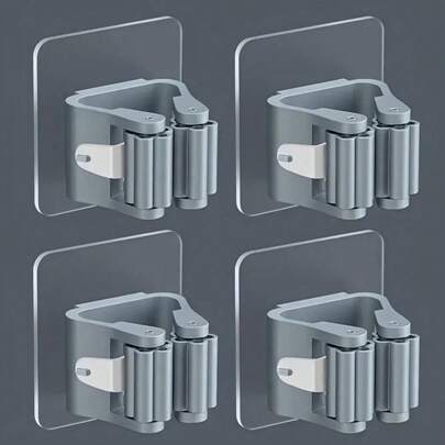 Easy-To-Install Sticky Mop And Broom Holders - Wall-Mounted, No-Drilling Bathroom And Kitchen Tool Storage Racks, Durable Plastic Household Cleaning Products Organizer