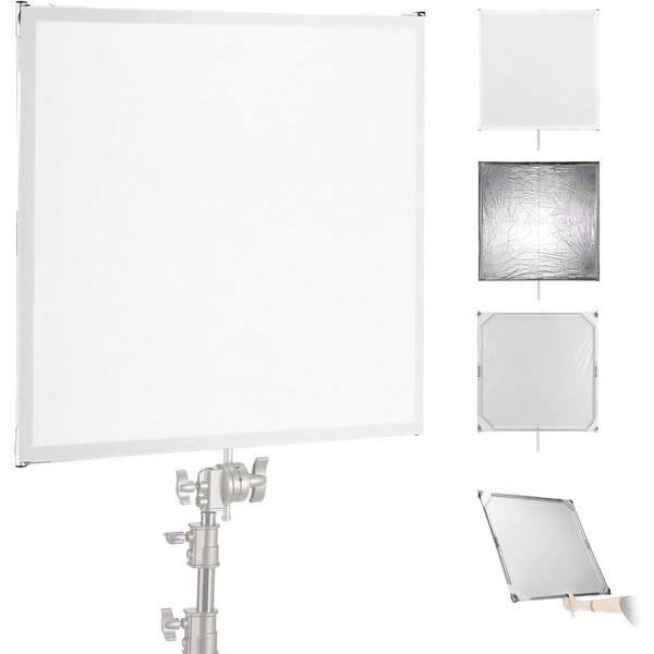 Light Diffusion Panel Scrim Kit With Silver White Reflector Film 30"X30" Foldable Frame With 5 8" Baby Pins Handle For C Stand 3 In 1 Diffuser For Studio Portrait Product Photography SF7575F