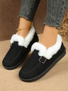 Minimalist -On-On Snow Boots, Women's Black & Brown Suede Boots With Soft Lining And Buckle Decor, Cloud-Like Comfortable Winter Boots,Fur Boots - Black - View 3