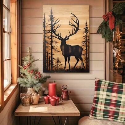 لوحة قماشية بمشهد حيوانات البرية الريفية - مشهد الأيل والغزال القديم ، لوحة جدارية بدون إطار ، طباعة لديكور الجدران ، مناسبة لديكور الحمام والغرفة والمعيشة والمنزل والمطبخ والمكتب - هدية مثالية لعيد الحب والعام الجديد والكريسماس والمنزل الجديد - بدون إطار