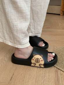 XIXITIAO Capybara Couple Slippers, Soft Flat Casual Slippers, EVA Spring/Summer Cute Slippers, Solid Color Classic Flat Slippers With Fashionable Capybara Pattern, Suitable For Outdoor/Beach/Home Use - Black - View 8