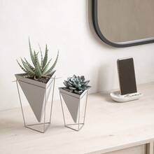Trigg Desktop Planter Vase And Geometric Containerfor Succulent Air Mini Cactus Faux Plants Ceramic Set Of 2 Desk White Nickel Decor