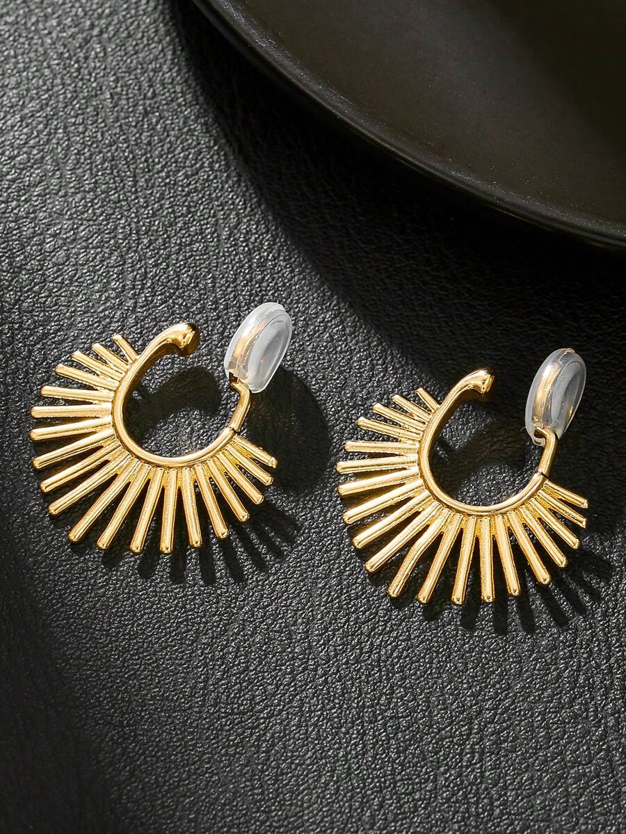 1pair Fashion Metal Sunflower Line Geometric Clip-On Earrings, Minimalist & Elegant, Suitable For Women's Daily Wear, Jewelry Gift