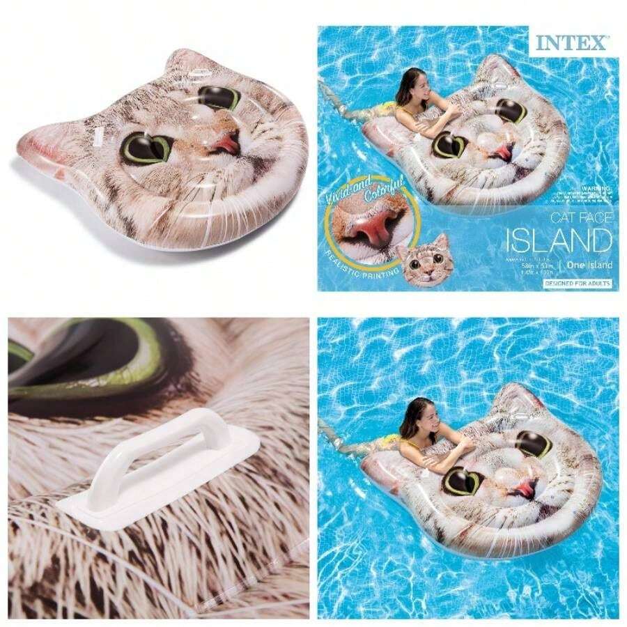 58784EP - Isla Inflable de Cara de Gato, 58x 53 Pulgadas, Multicolor, Modelo - Cara de gato - Ver 1