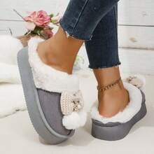 2025 Nowe damskie pluszowe kapcie domowe z kokardką, gruba podeszwa, antypoślizgowe, ciepłe i puszyste kapcie