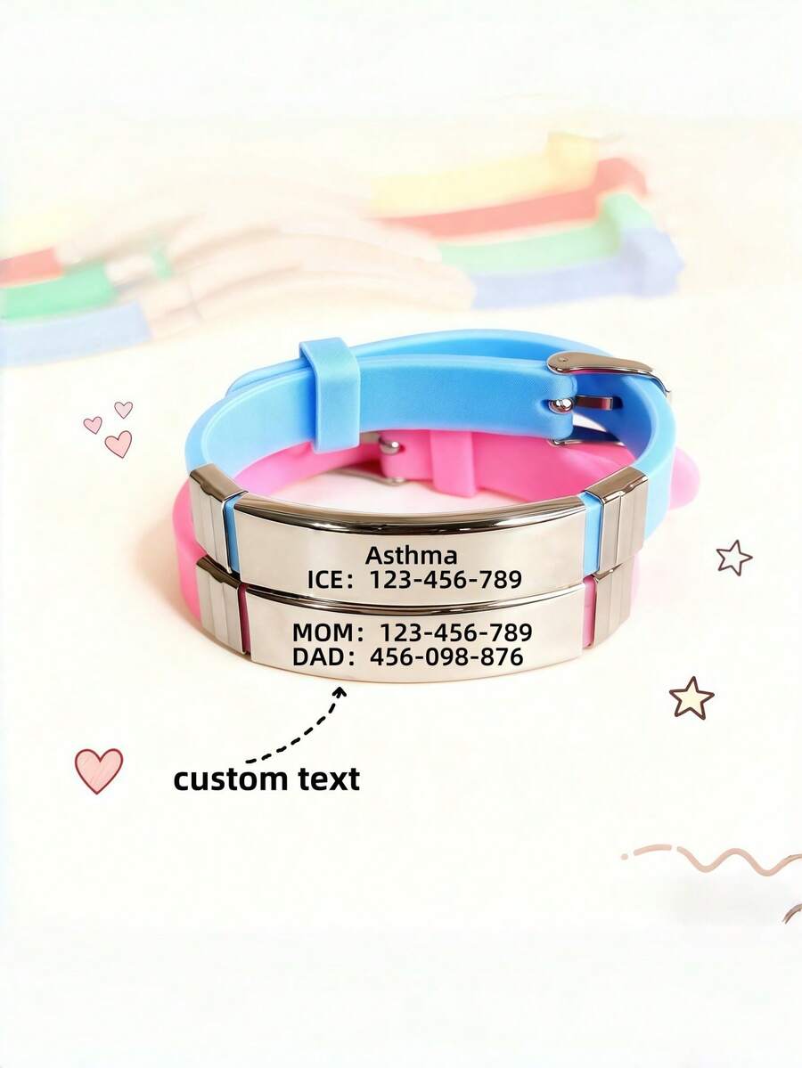 Personalized Customizable Silicone Bracelet With Name & Number – A Practical Item For Teens And The Elderly, Featuring Water Resistance And Stylish Design