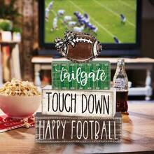 4pcs Fall Table Decor Fall Wood Block Signs Pumpkin Sign Autumn Tiered Tray Decor Thanksgiving Centerpieces Signs Holiday Tabletop Coffee Fireplace Shelf Desk Party Decoration - Football - View 3