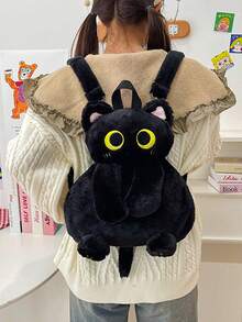 1个黑色毛绒猫咪铅笔盒，可爱猫咪化妆包，高性价比大容量文具收纳铅笔盒，万圣节礼物，圣诞节礼物 - 彩色 - 查看 9