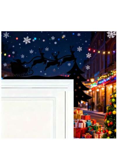 1pc 2D Flat Reindeer & Santa Claus Wall Decor - Holiday Christmas Corner Art, Bedroom Frame Decoration, No Power Needed, Feather-Free Holiday Home Decor