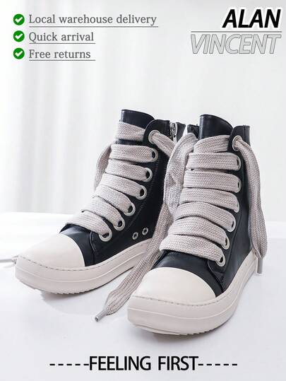 Alan Vincent Alan Vincent [Quick Arrival] Black Boots 2025 New Style Women Boots High-Top Women Lace-Up Zip Flat Boots Party Shoes For Women Daily Wear Ladies Shoes Casual And Versatile Fashion Sneakers Cute Boots Classic American Women's Boots