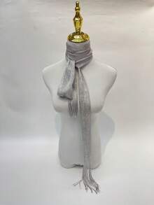 1pc Fashionable & Versatile Women Scarf With Tassels For Dress - Grey - View 4