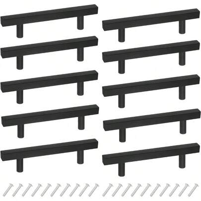 Dannisly 10 Pack Drawer Handles Black Stainless Steel Cupboard Knobs 128mm For Kitchen Bathroom And Wardrobe
